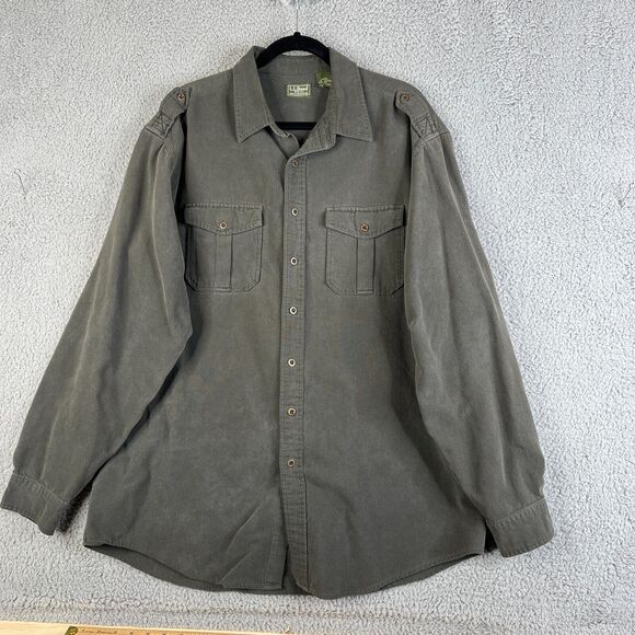 Vintage LL Bean Shirt Jacket Mens XLT Green Corduroy Button Shacket Flap Pockets - Picture 1 of 7